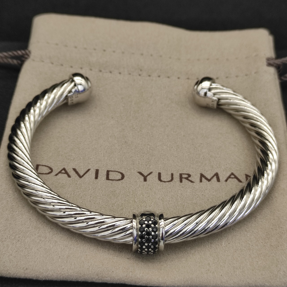 David Yurman 7mm Silver Beaded Black Diamond Bracelet